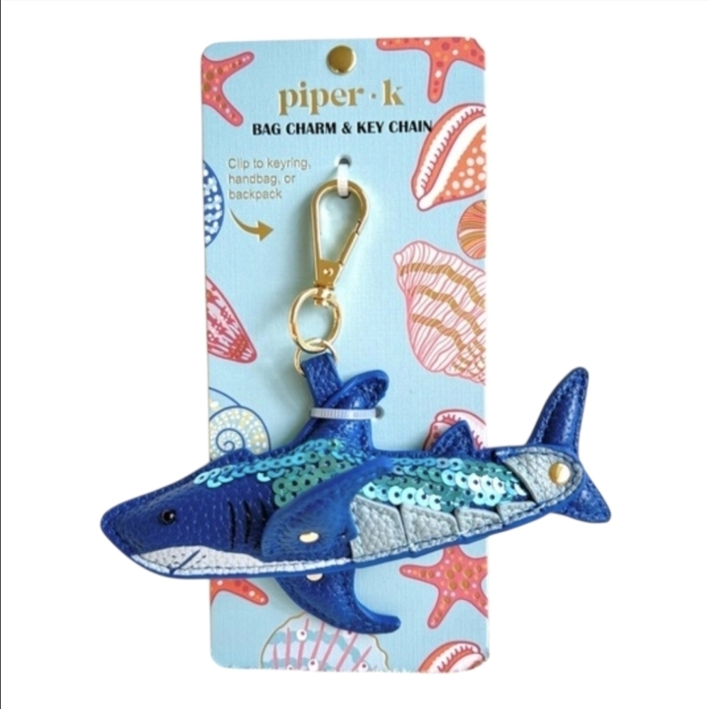 🦈▪️Piper K▪️ Uk 🇬🇧 Exclusive Blue  Sequin Shark Key Holder Bag Charm